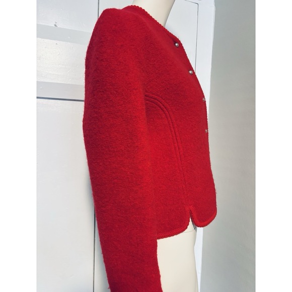 Vintage The Eagles Eye Size 10 Boiled Wool Red Cardigan Sweater Silver Buttons - Picture 3 of 14
